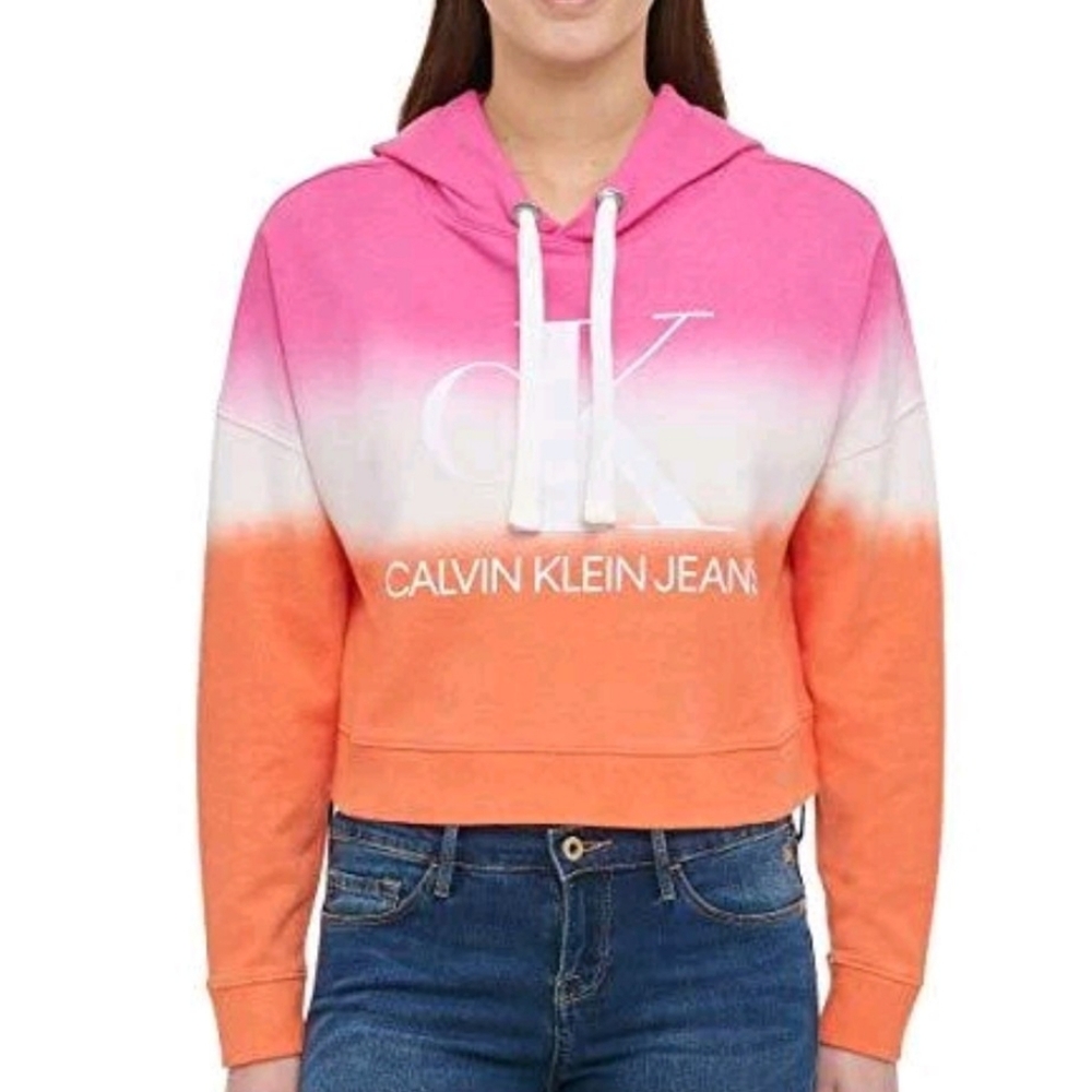 Calvin Klein Women's Pink and Orange Ombre Hoodie, Size XXL